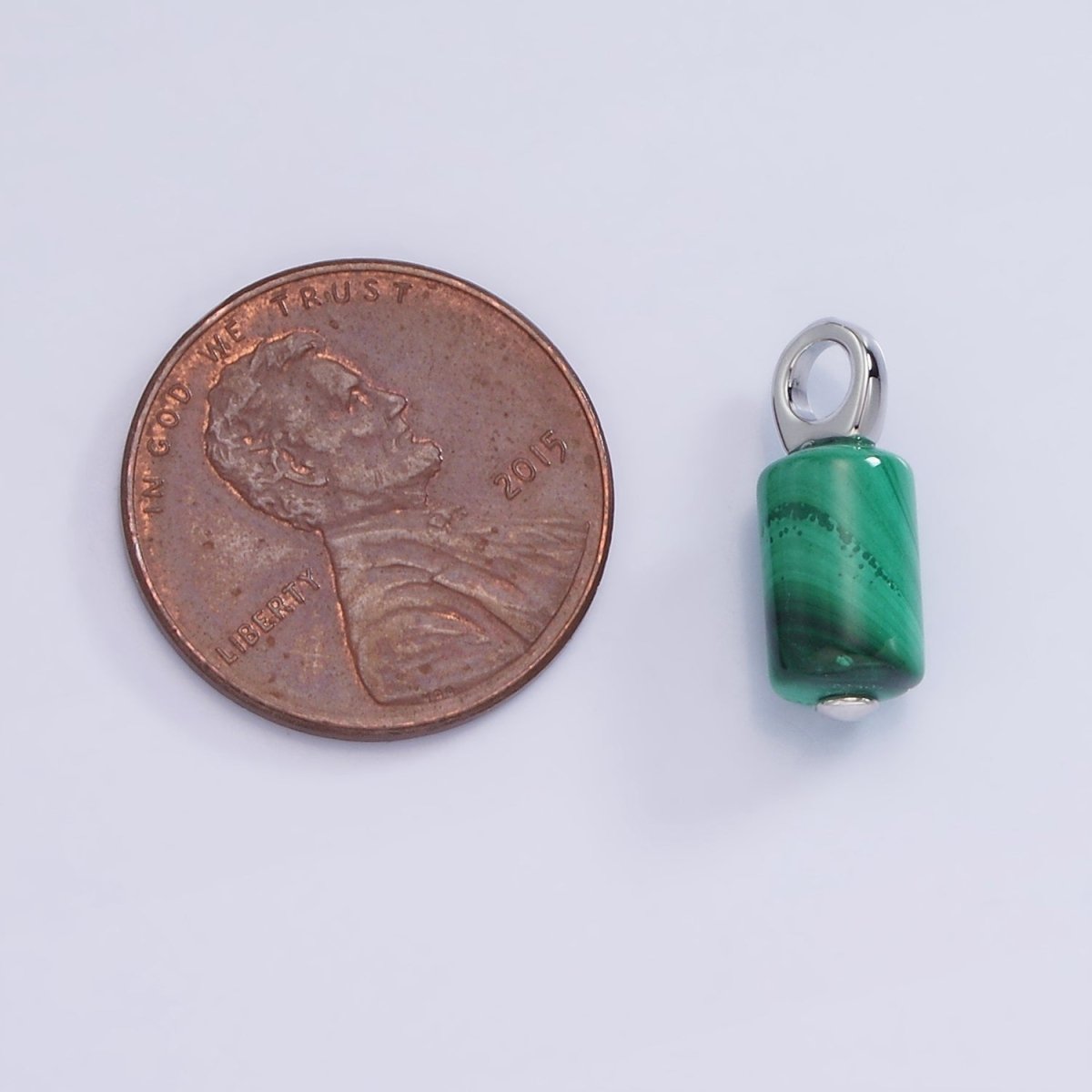 White Gold plated Malachite Cylinder Tube Charm | W521 - DLUXCA