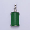 White Gold plated Malaysian Green Jade Minimalist CZ Half Cylinder Pendant | AA101 - DLUXCA