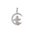 White Gold plated Micro Pave CZ Angel Pendant Charm, Micro Pave CZ Pendant Charm, White Gold plated Pendant, For DIY Jewelry I-467 - DLUXCA