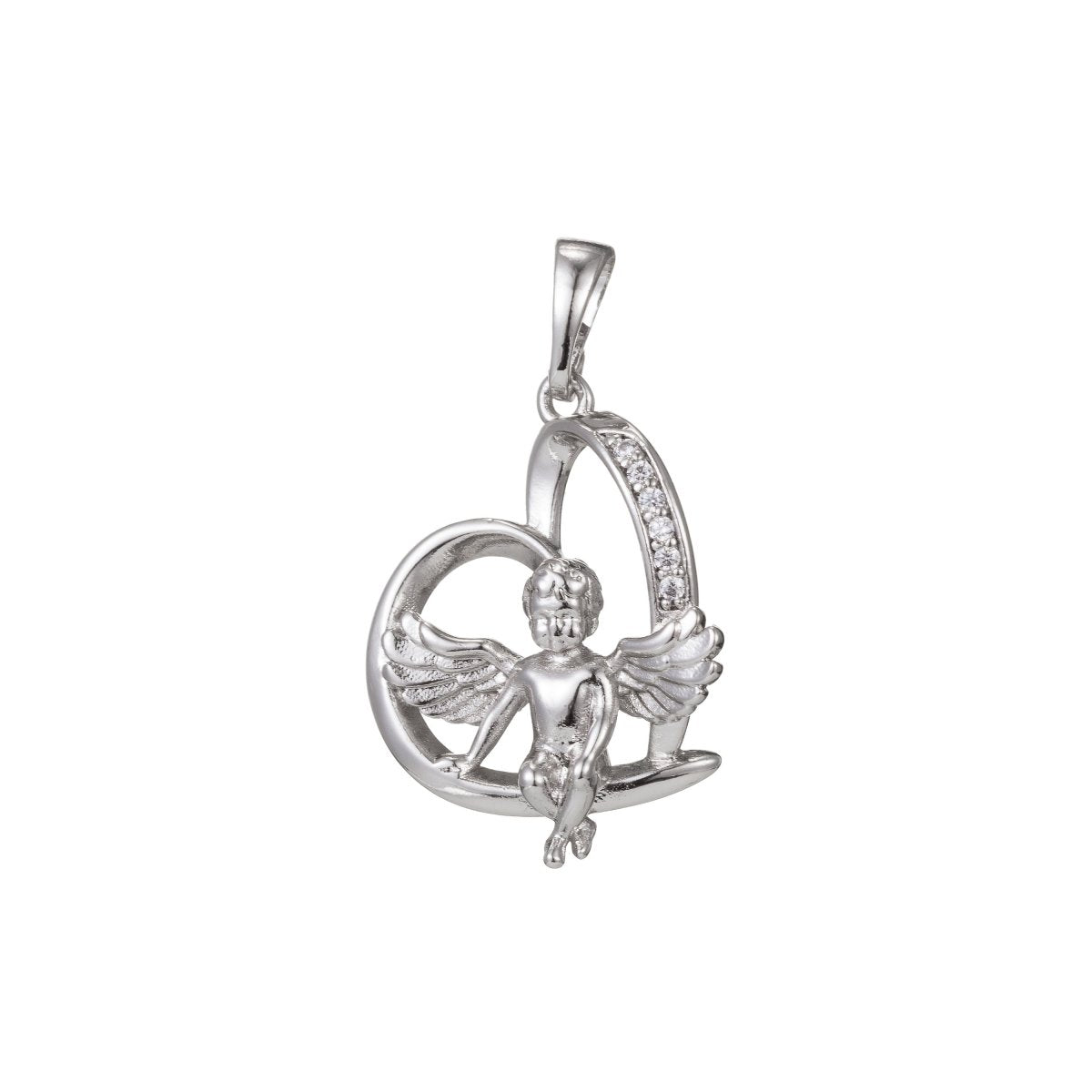 White Gold plated Micro Pave CZ Boy Angel Pendant Charm, Micro Pave Pendant Charm, White Gold plated Pendant, For DIY Jewelry Making I-516 - DLUXCA