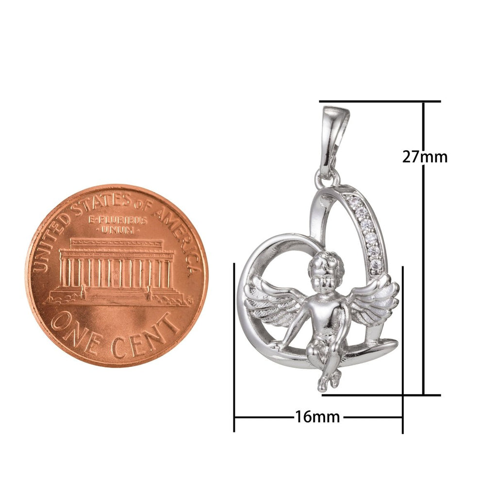 White Gold plated Micro Pave CZ Boy Angel Pendant Charm, Micro Pave Pendant Charm, White Gold plated Pendant, For DIY Jewelry Making I-516 - DLUXCA