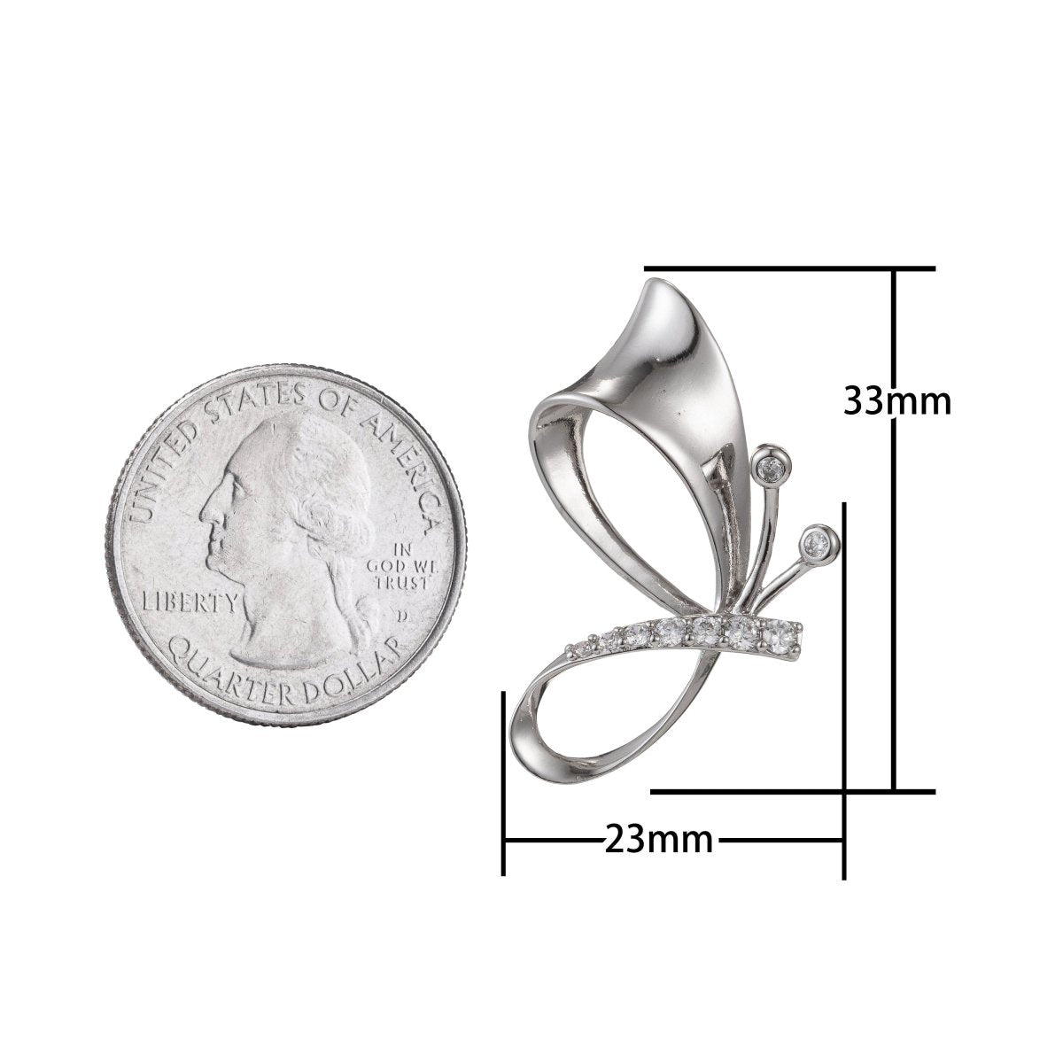 White Gold plated Micro Pave CZ Butterfly Pendant Charm, Butterfly Pendant Charm, White Gold plated Butterfly Pendant, For DIY Jewelry I-505 - DLUXCA