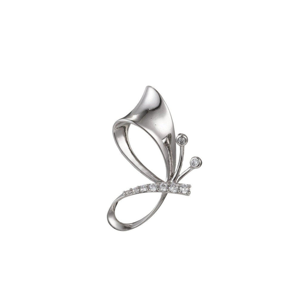 White Gold plated Micro Pave CZ Butterfly Pendant Charm, Butterfly Pendant Charm, White Gold plated Butterfly Pendant, For DIY Jewelry I-505 - DLUXCA