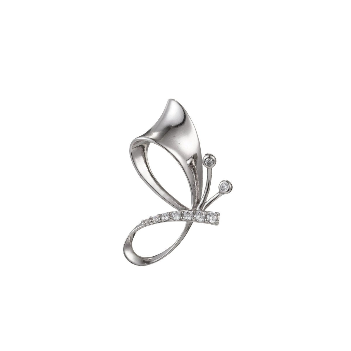 White Gold plated Micro Pave CZ Butterfly Pendant Charm, Butterfly Pendant Charm, White Gold plated Butterfly Pendant, For DIY Jewelry I-505 - DLUXCA