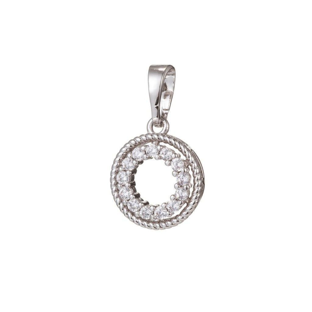 White Gold plated Micro Pave CZ Circle Pendant Charm, Micro Pave CZ Pendant Charm, White Gold plated Geometric Pendant, For DIY Jewelry I-506 - DLUXCA