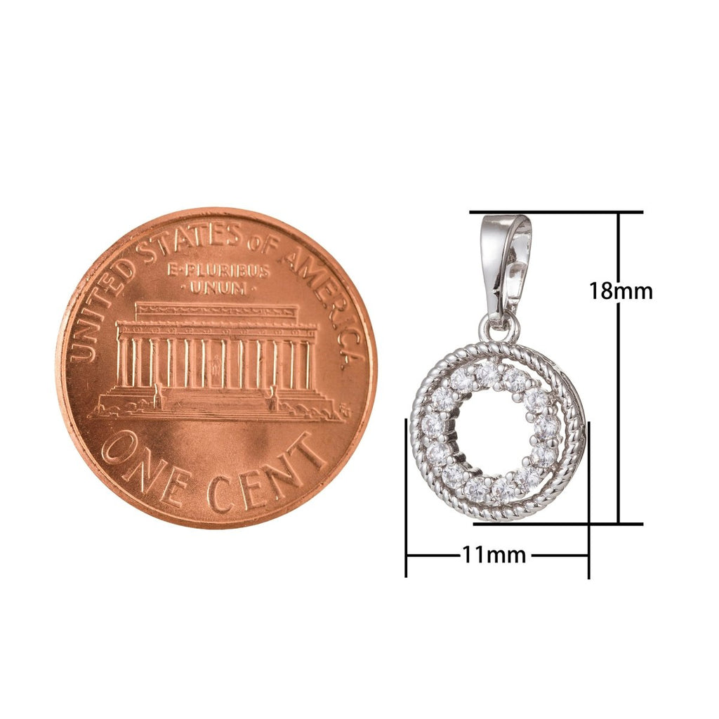 White Gold plated Micro Pave CZ Circle Pendant Charm, Micro Pave CZ Pendant Charm, White Gold plated Geometric Pendant, For DIY Jewelry I-506 - DLUXCA