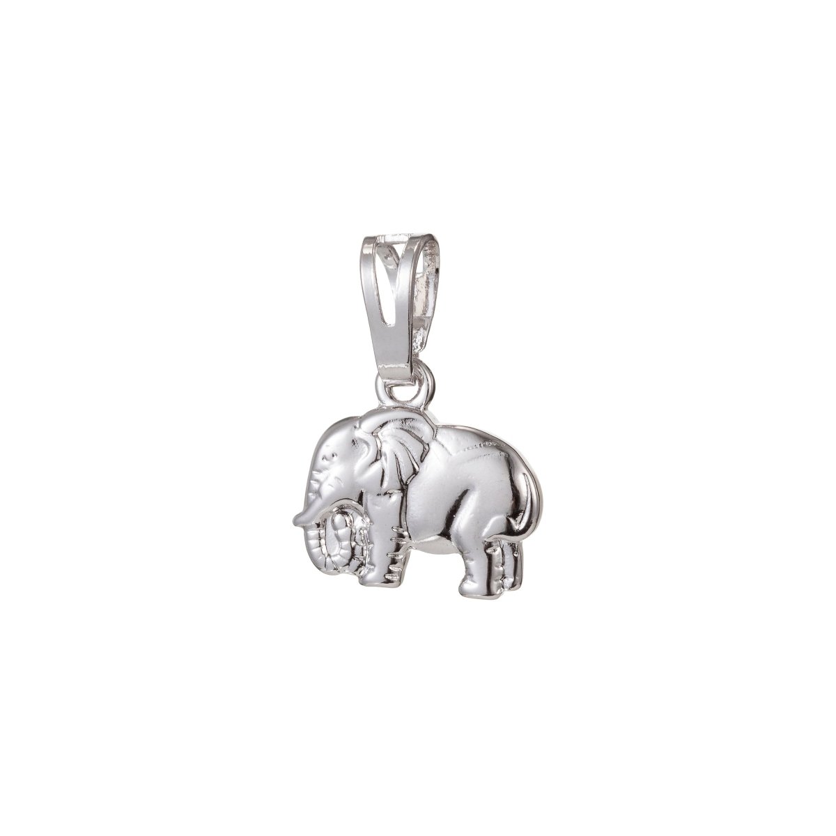 White Gold plated Micro Pave CZ Elephant Pendant Charm, Elephant Pendant Charm, White Gold Elephant Pendant, For DIY Jewelry I-492 - DLUXCA