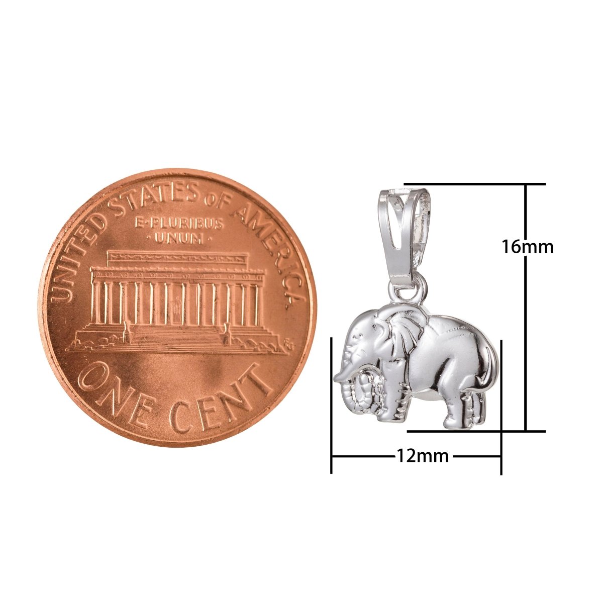 White Gold plated Micro Pave CZ Elephant Pendant Charm, Elephant Pendant Charm, White Gold Elephant Pendant, For DIY Jewelry I-492 - DLUXCA