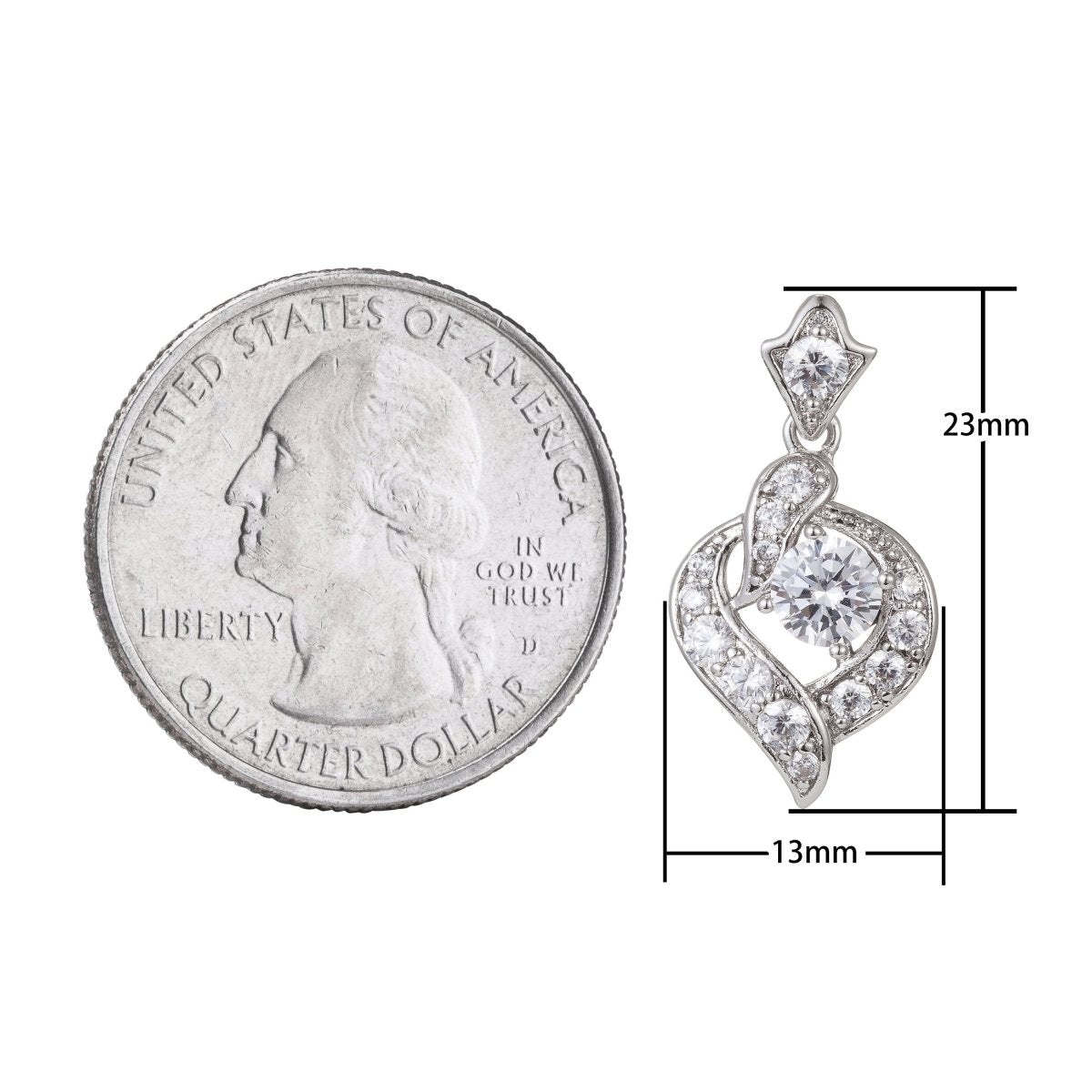 White Gold plated Micro Pave CZ Heart Pendant Charm, Geometric Micro Pave CZ Pendant Charm, White Gold plated Pendant, For DIY Jewelry I-479 - DLUXCA