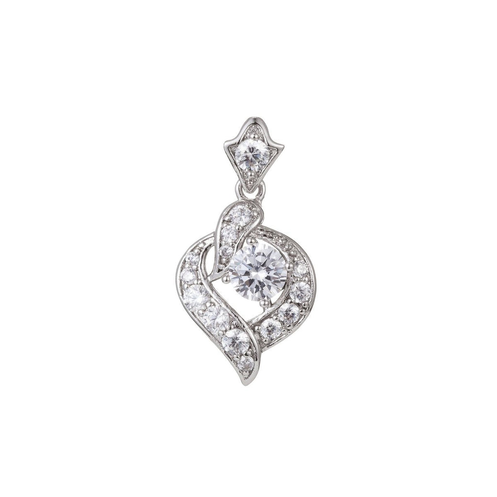 White Gold plated Micro Pave CZ Heart Pendant Charm, Geometric Micro Pave CZ Pendant Charm, White Gold plated Pendant, For DIY Jewelry I-479 - DLUXCA