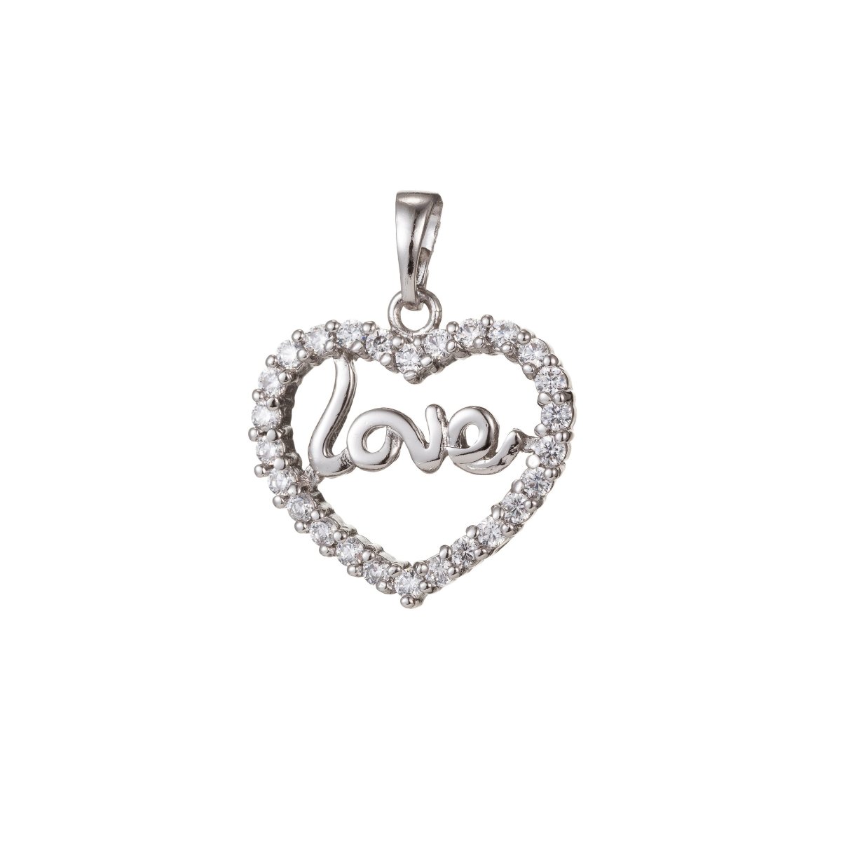 White Gold plated Micro Pave CZ Heart Pendant Charm, Love Heart Micro Pave CZ Pendant Charm, Gold plated Pendant, For DIY Jewelry I-456 - DLUXCA