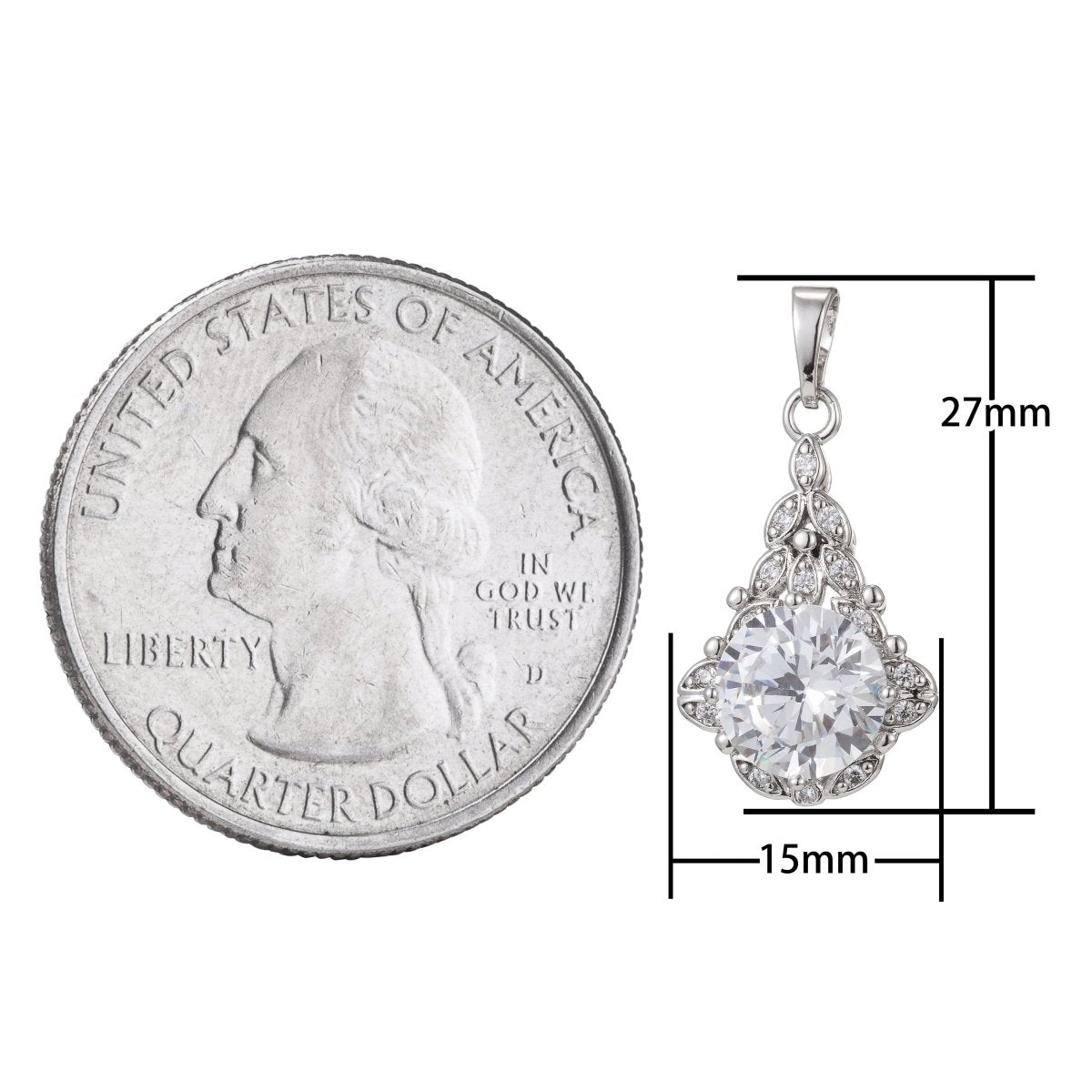 White Gold plated Micro Pave CZ Pendant Charm, Micro Pave CZ Pendant Charm, White Gold plated Geometric Pendant, For DIY Jewelry I-465 - DLUXCA