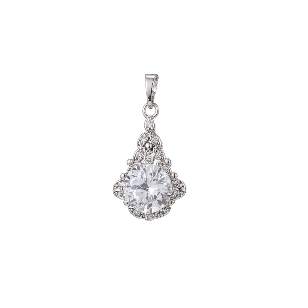 White Gold plated Micro Pave CZ Pendant Charm, Micro Pave CZ Pendant Charm, White Gold plated Geometric Pendant, For DIY Jewelry I-465 - DLUXCA