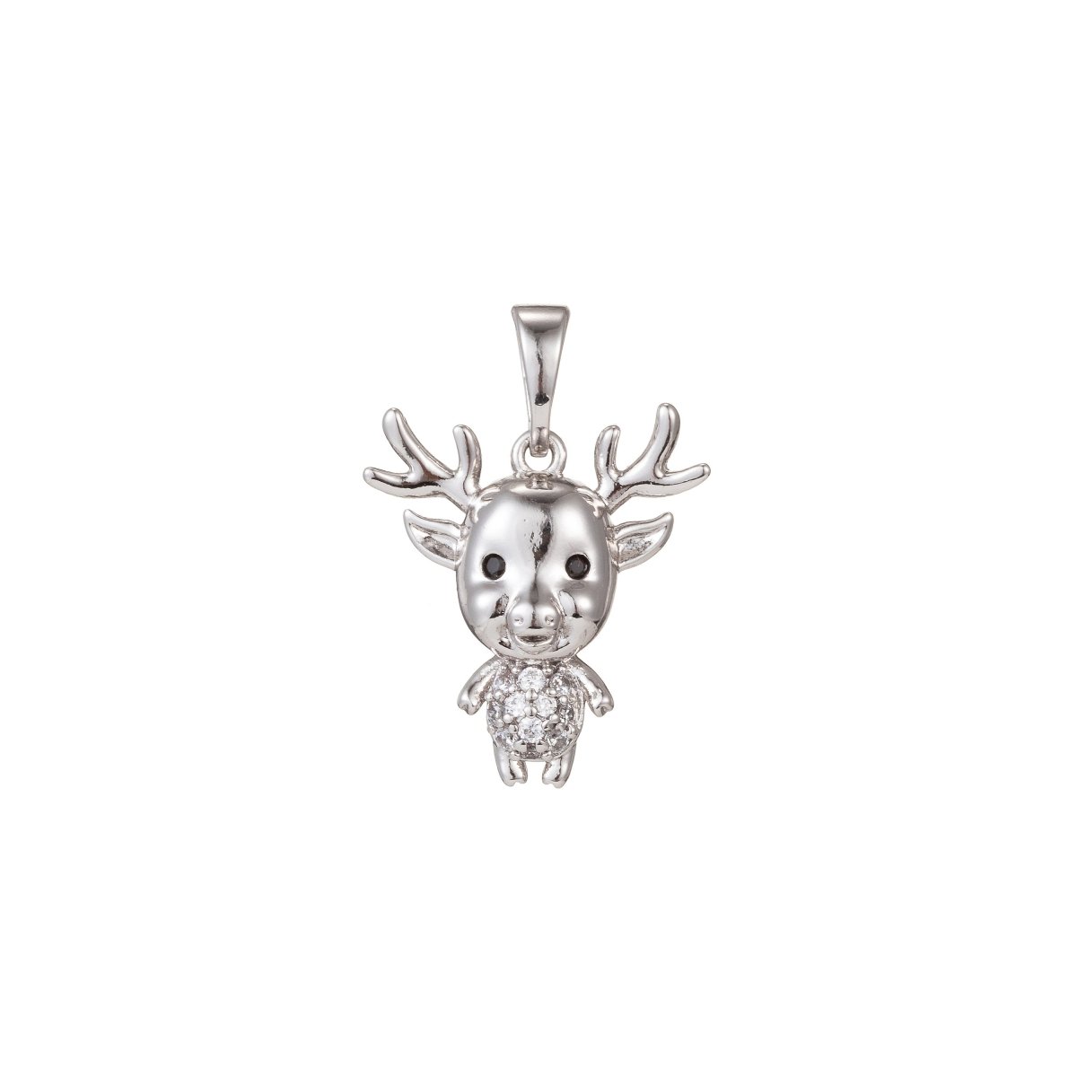 White Gold plated Micro Pave CZ ReinDeer Pendant Charm, Deer Pendant Charm, White Gold Animal Pendant, For DIY Jewelry I-515 - DLUXCA