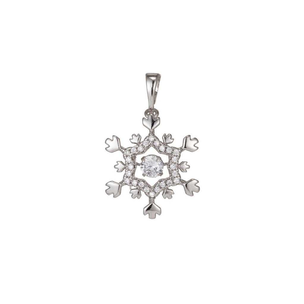 White Gold plated Micro Pave CZ SnowFlake Pendant Charm, Dual Color SnowFlake Pendant Charm, White Gold plated Pendant, For DIY Jewelry I-455 - DLUXCA