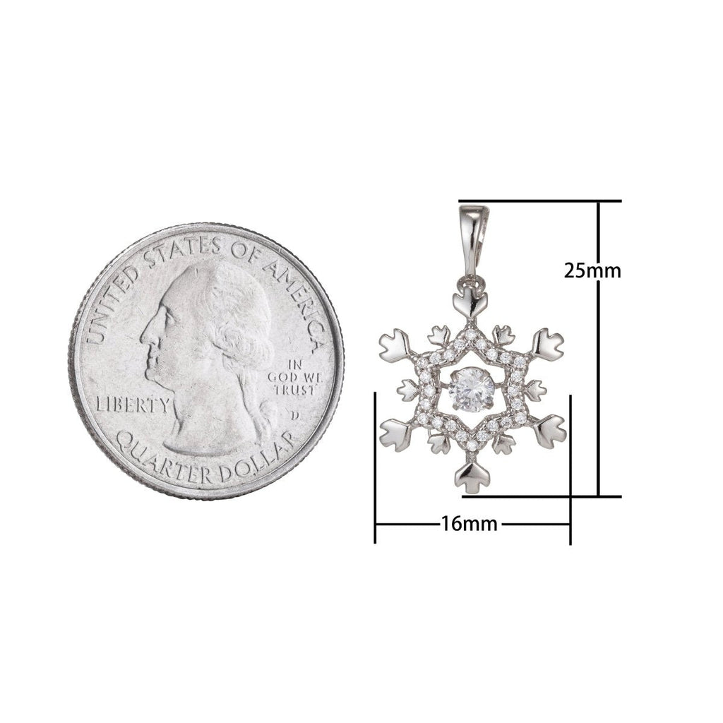 White Gold plated Micro Pave CZ SnowFlake Pendant Charm, Dual Color SnowFlake Pendant Charm, White Gold plated Pendant, For DIY Jewelry I-455 - DLUXCA