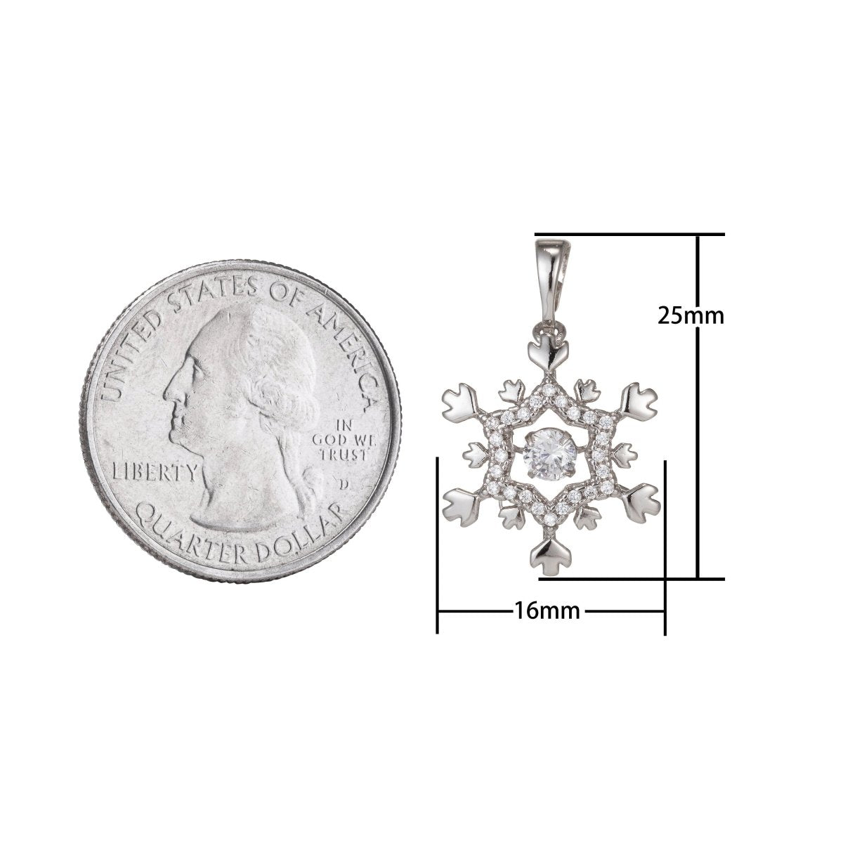 White Gold plated Micro Pave CZ SnowFlake Pendant Charm, Dual Color SnowFlake Pendant Charm, White Gold plated Pendant, For DIY Jewelry I-455 - DLUXCA