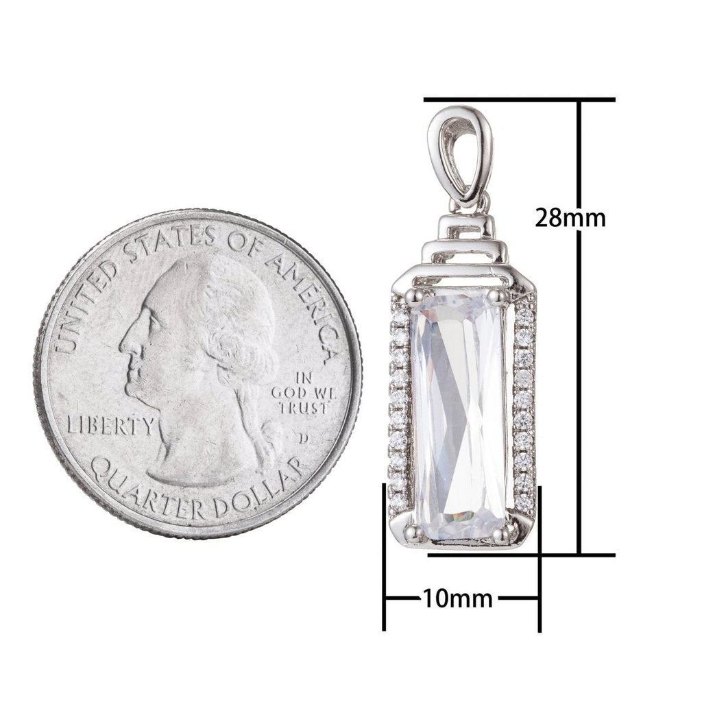 White Gold plated Micro Pave CZ Square Pendant Charm, Micro Pave CZ Pendant Charm, White Gold plated Geometric Pendant, For DIY Jewelry I-385 - DLUXCA