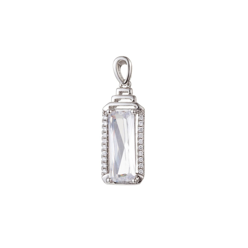 White Gold plated Micro Pave CZ Square Pendant Charm, Micro Pave CZ Pendant Charm, White Gold plated Geometric Pendant, For DIY Jewelry I-385 - DLUXCA