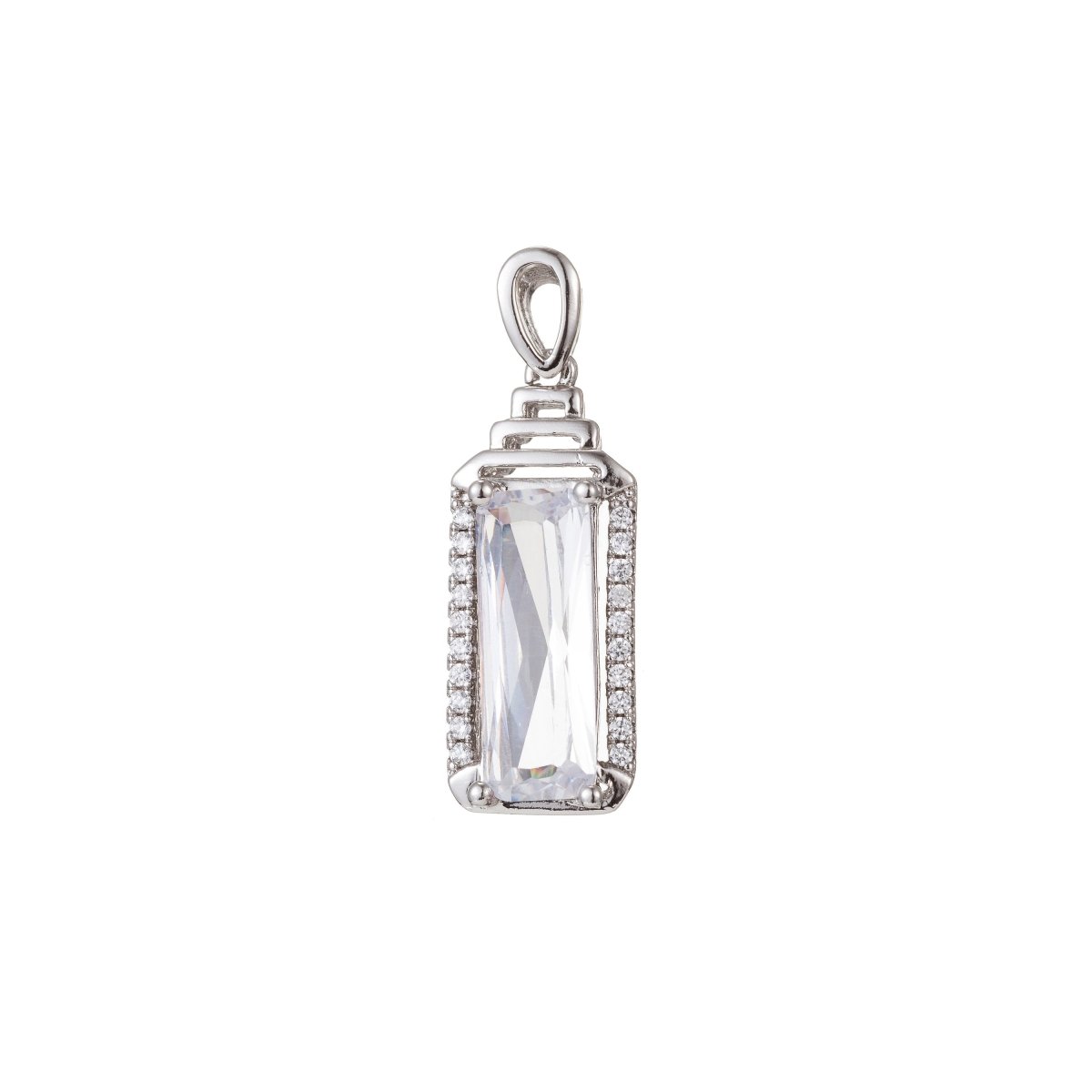 White Gold plated Micro Pave CZ Square Pendant Charm, Micro Pave CZ Pendant Charm, White Gold plated Geometric Pendant, For DIY Jewelry I-385 - DLUXCA