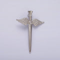 White Gold plated Micro Paved CZ Angel Wings Sword Weapon Back Loop Pendant | N1872 - DLUXCA