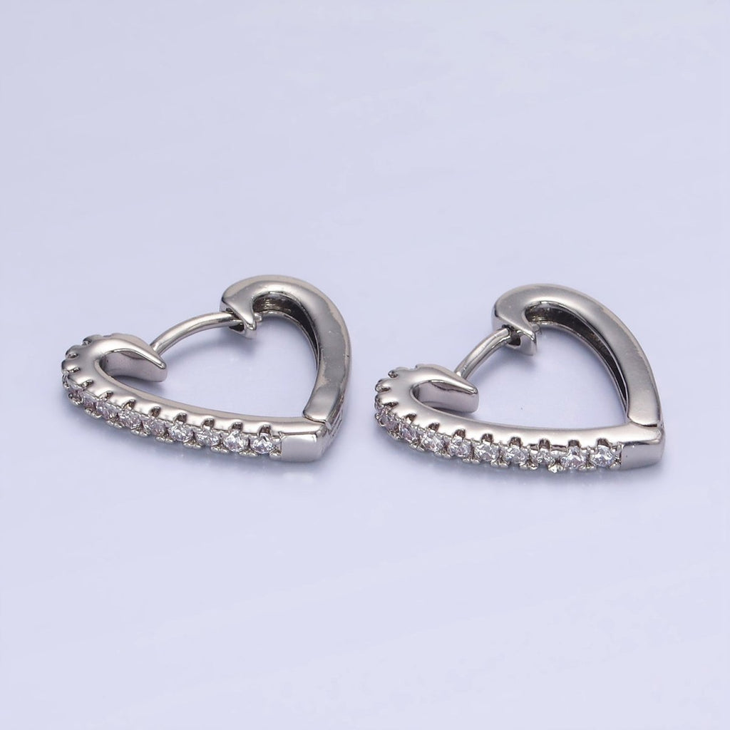 White Gold plated Micro Paved CZ Heart Huggie Earrings | AB1257 - DLUXCA