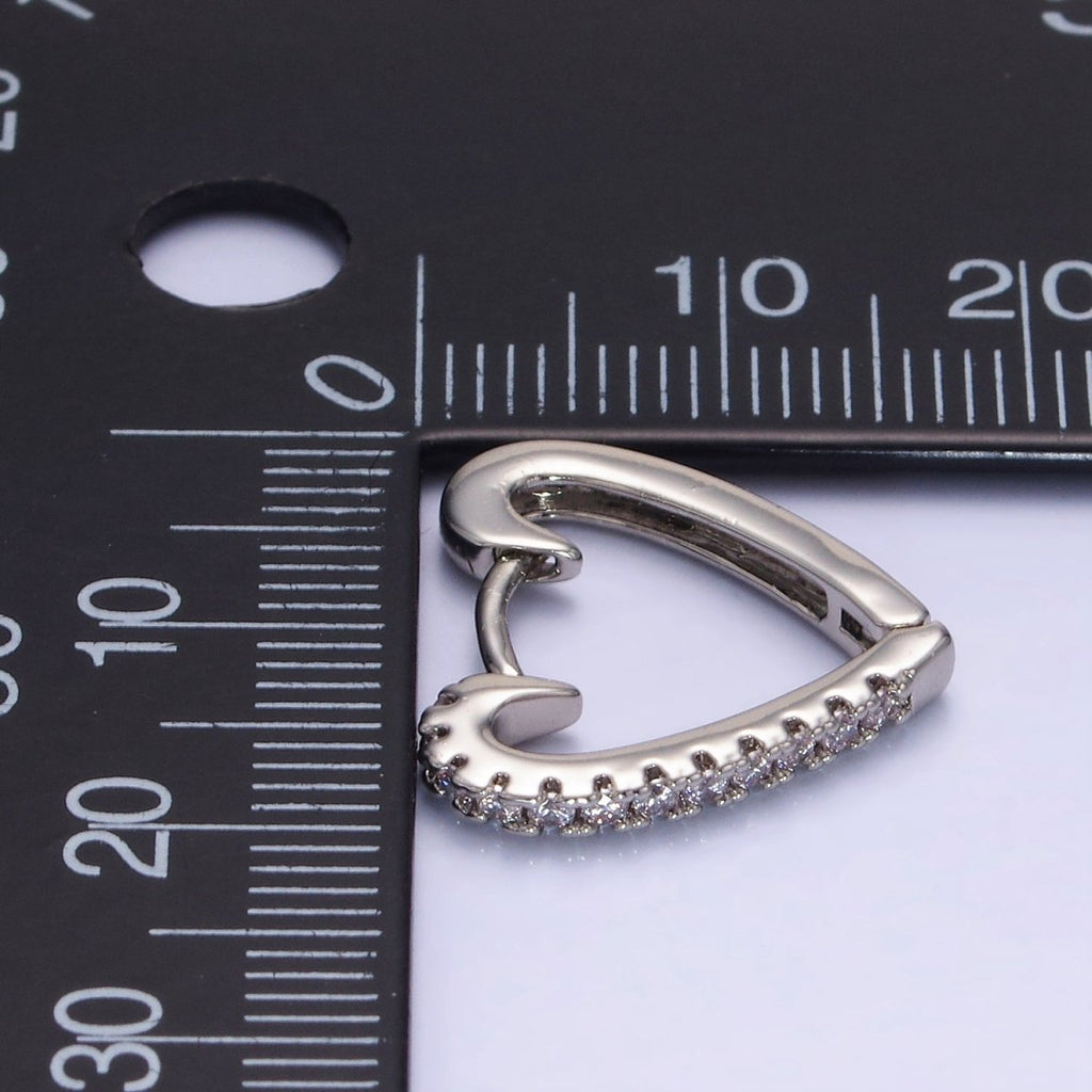 White Gold plated Micro Paved CZ Heart Huggie Earrings | AB1257 - DLUXCA