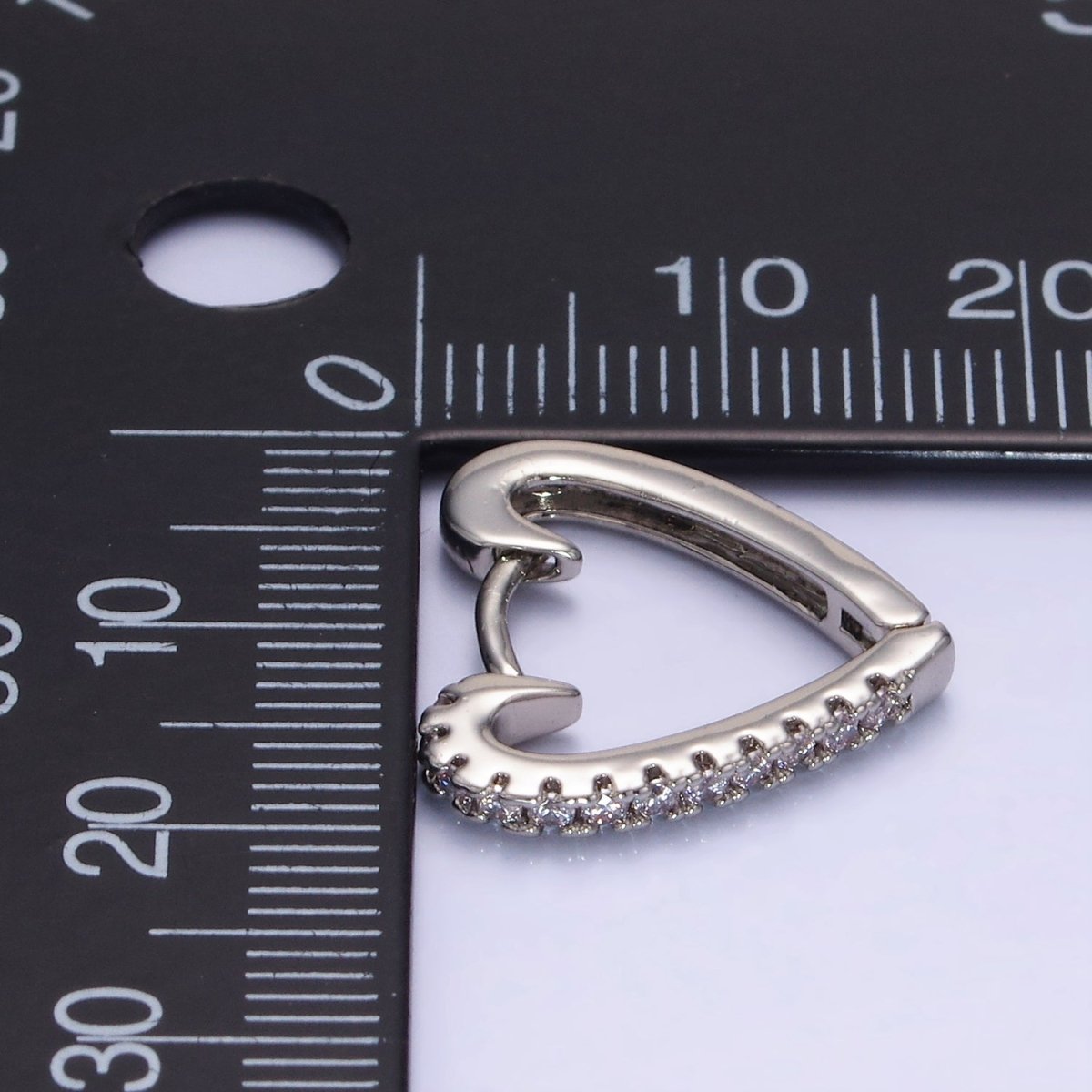 White Gold plated Micro Paved CZ Heart Huggie Earrings | AB1257 - DLUXCA