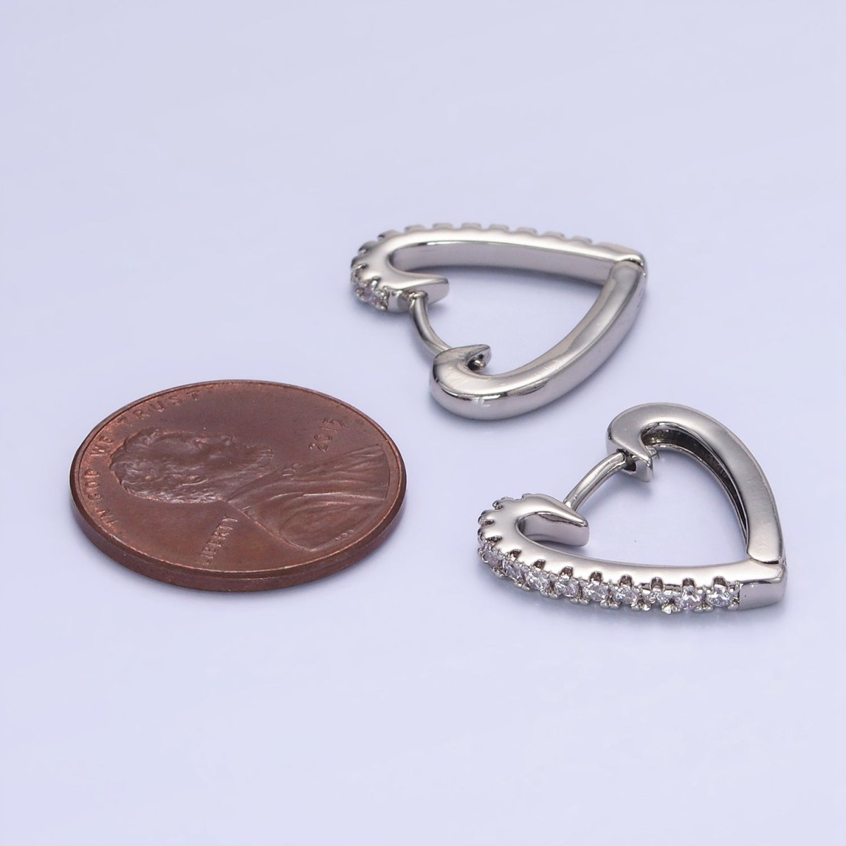 White Gold plated Micro Paved CZ Heart Huggie Earrings | AB1257 - DLUXCA