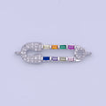 White Gold plated Micro Paved CZ Safety Pin Connector Jewelry Supply in Silver G-561 - DLUXCA