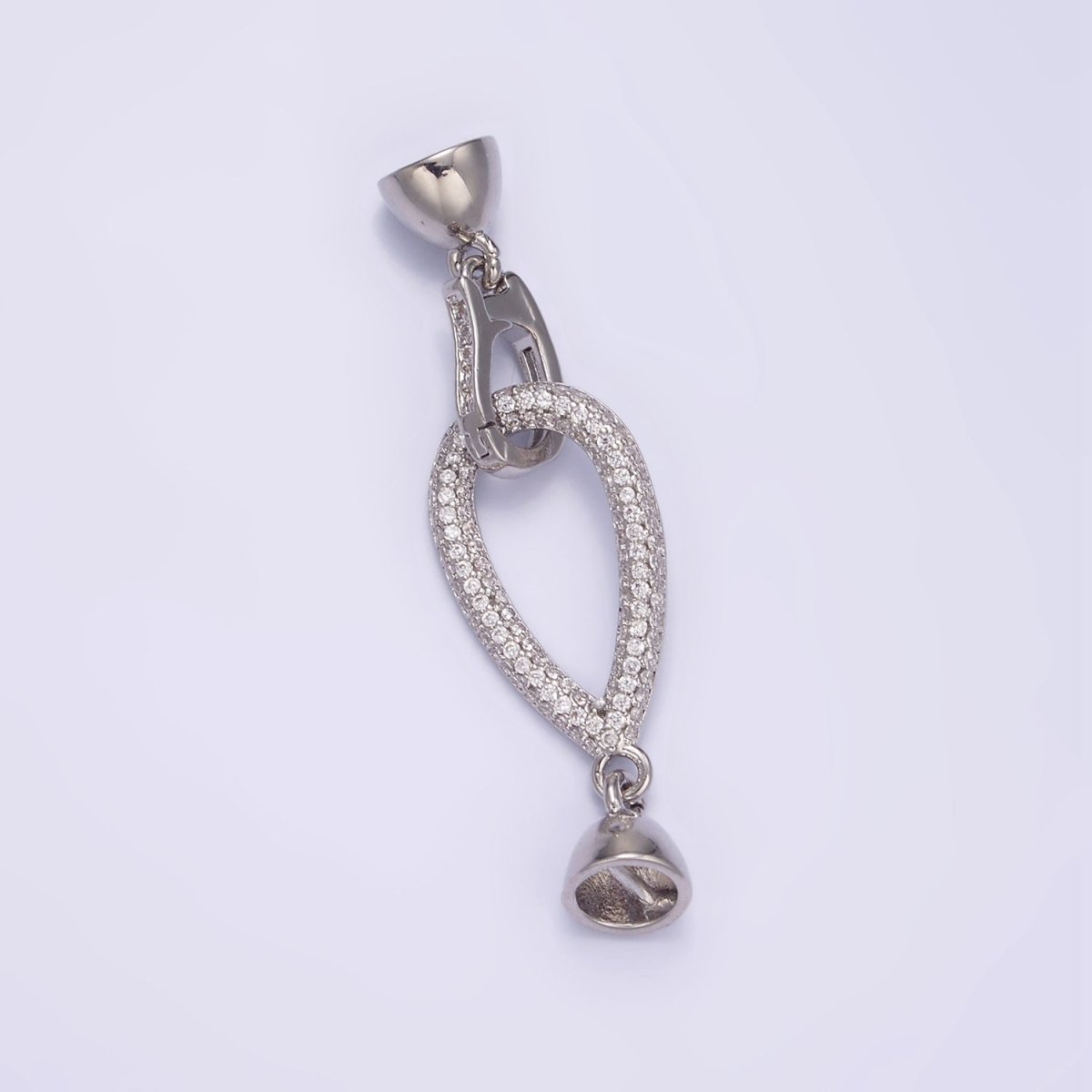 White Gold plated Micro Paved CZ Teardrop Latch Cord Closure Findings | Z817 - DLUXCA