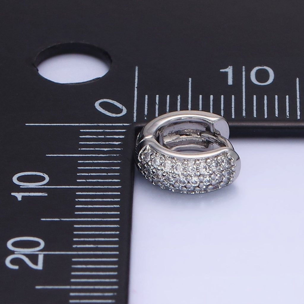 White Gold plated Micro Paved CZ Wide Cartilage Huggie Earrings | AE527 - DLUXCA
