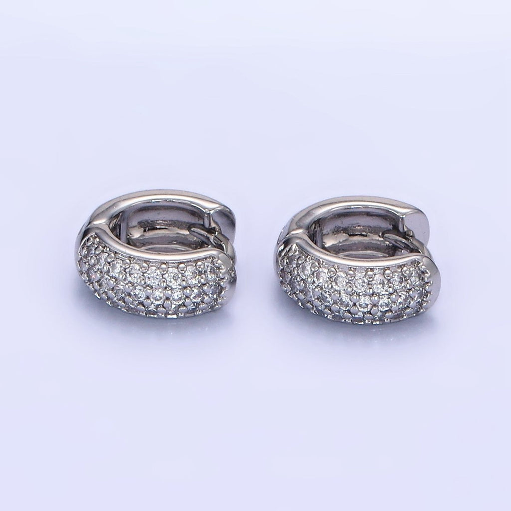 White Gold plated Micro Paved CZ Wide Cartilage Huggie Earrings | AE527 - DLUXCA