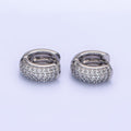 White Gold plated Micro Paved CZ Wide Cartilage Huggie Earrings | AE527 - DLUXCA