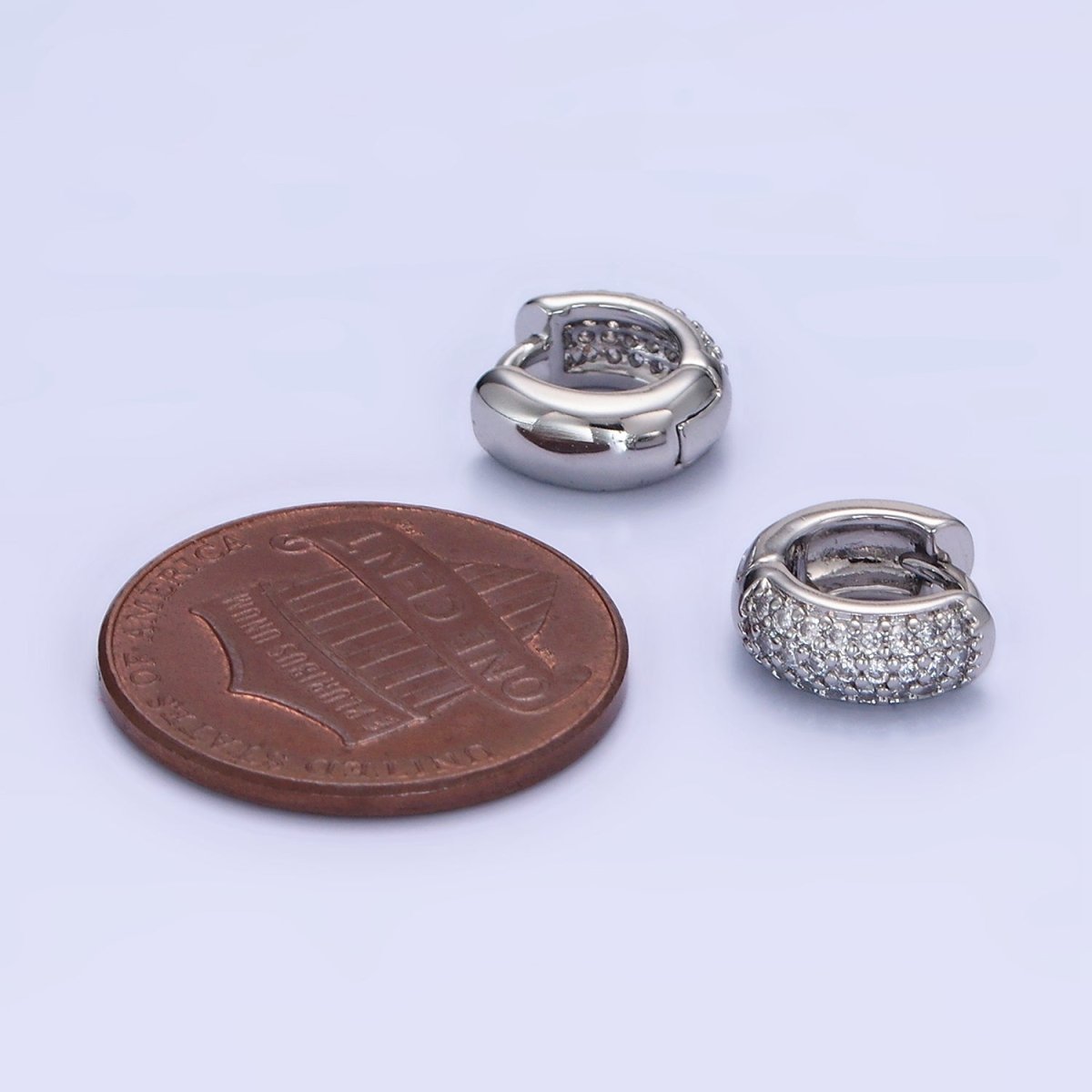White Gold plated Micro Paved CZ Wide Cartilage Huggie Earrings | AE527 - DLUXCA