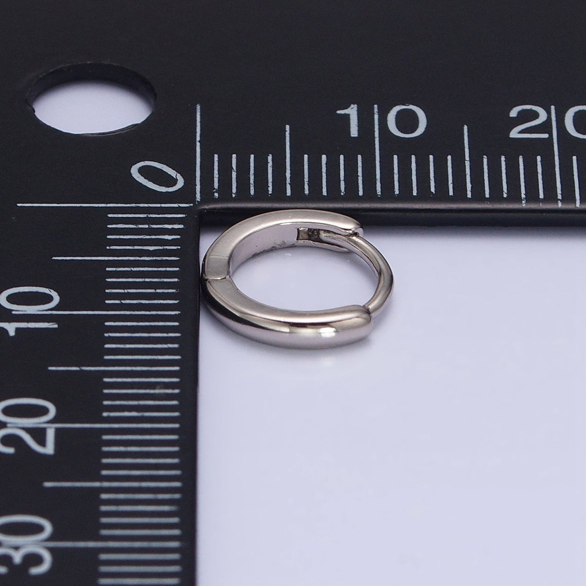 White Gold plated Mini Thin 11mm Cartilage Huggie Earrings | AD1416 - DLUXCA
