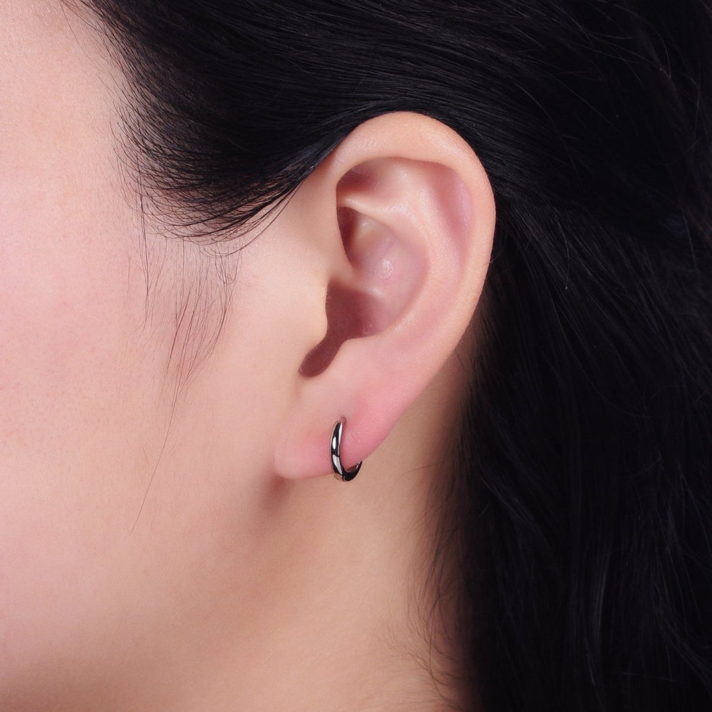 White Gold plated Mini Thin 11mm Cartilage Huggie Earrings | AD1416 - DLUXCA