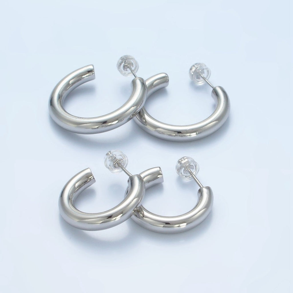 White Gold plated Minimalist Silver Hoop Earrings | AD - 688 - DLUXCA