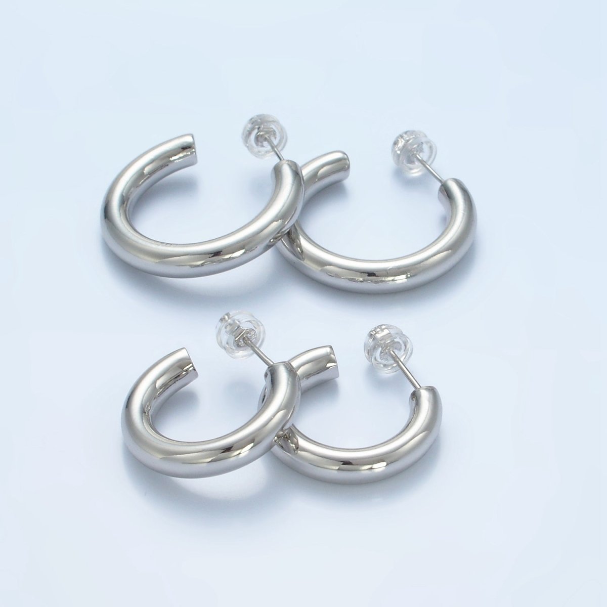 White Gold plated Minimalist Silver Hoop Earrings | AD - 688 - DLUXCA
