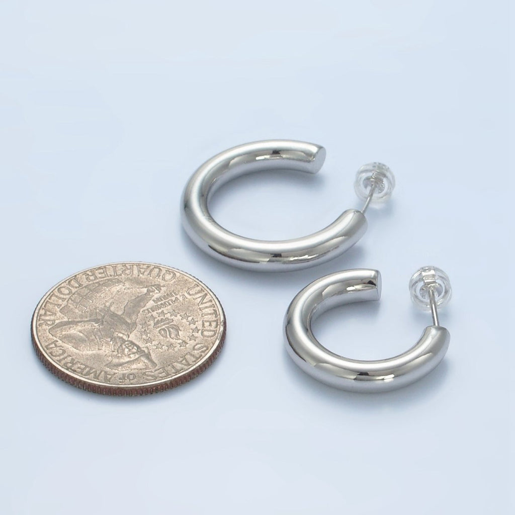 White Gold plated Minimalist Silver Hoop Earrings | AD - 688 - DLUXCA