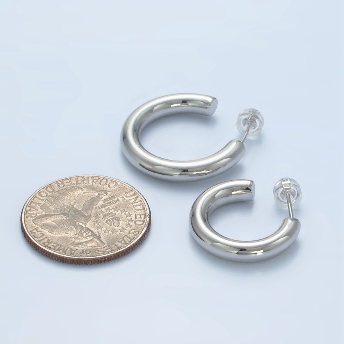White Gold plated Minimalist Silver Hoop Earrings | AD - 688 - DLUXCA