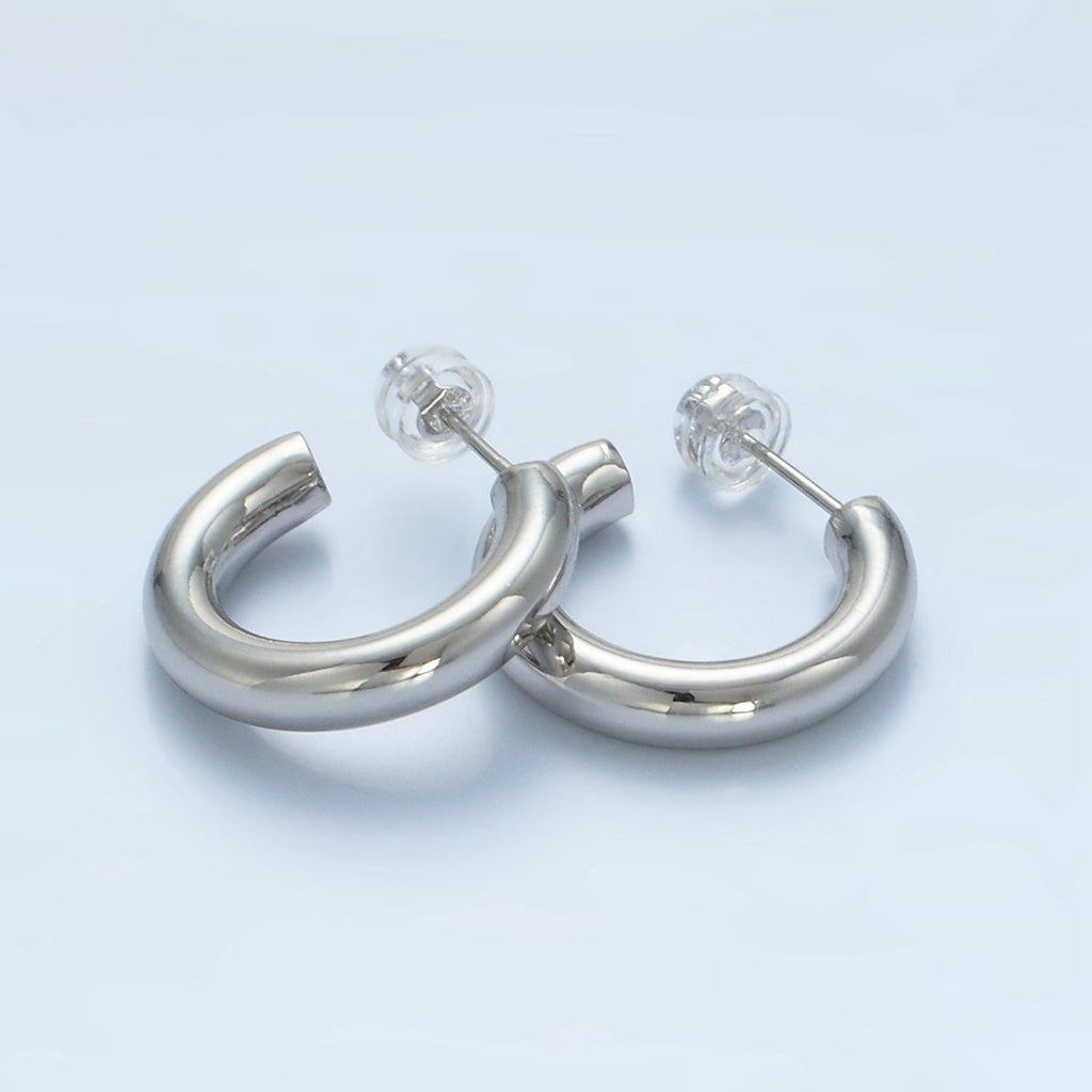 White Gold plated Minimalist Silver Hoop Earrings | AD - 688 - DLUXCA