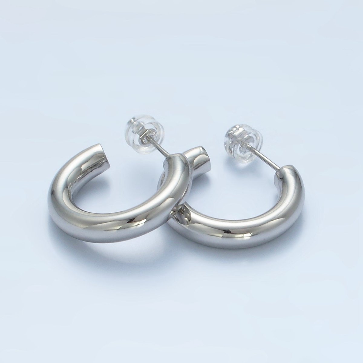 White Gold plated Minimalist Silver Hoop Earrings | AD - 688 - DLUXCA