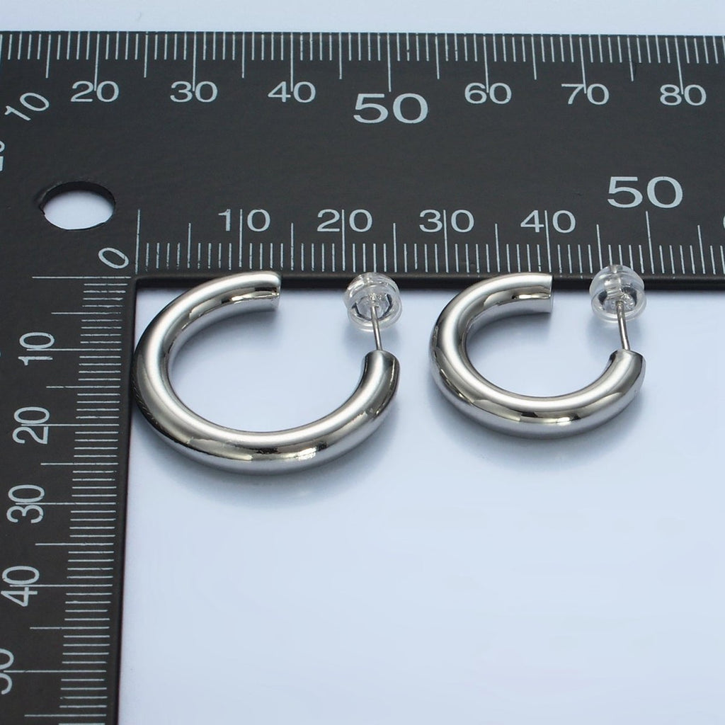White Gold plated Minimalist Silver Hoop Earrings | AD - 688 - DLUXCA