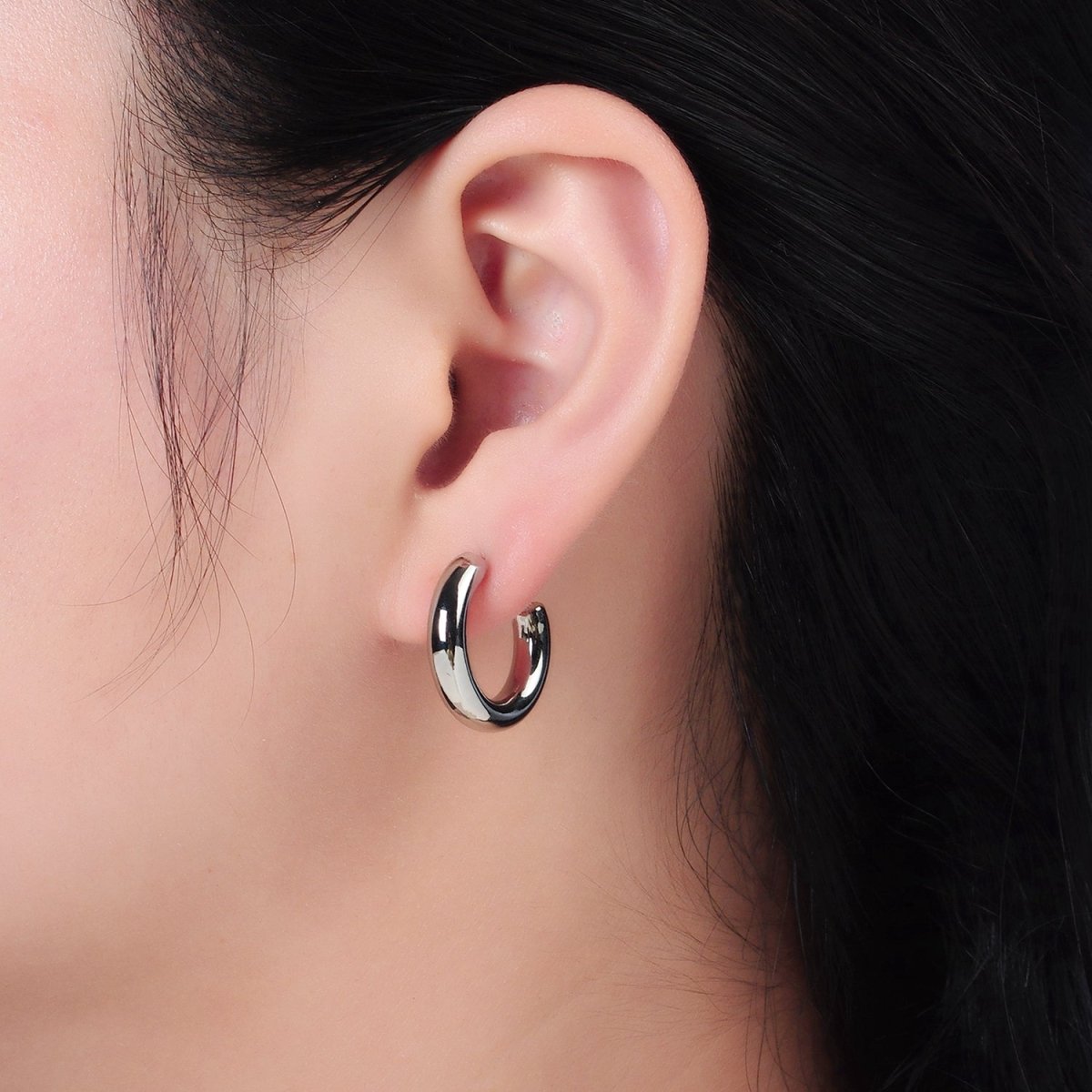 White Gold plated Minimalist Silver Hoop Earrings | AD - 688 - DLUXCA