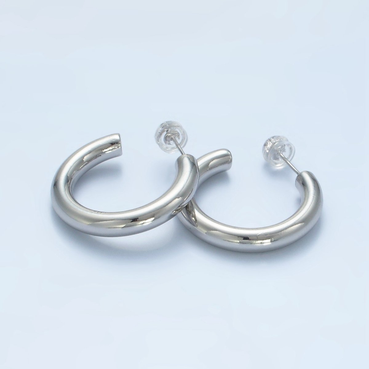 White Gold plated Minimalist Silver Hoop Earrings | AD - 688 - DLUXCA
