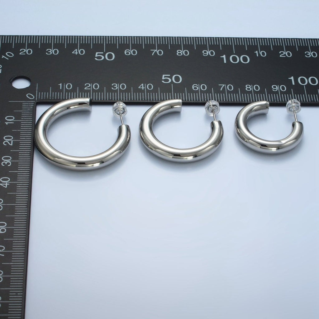 White Gold plated Minimalist Silver Hoop Earrings | AD-689 AD-690