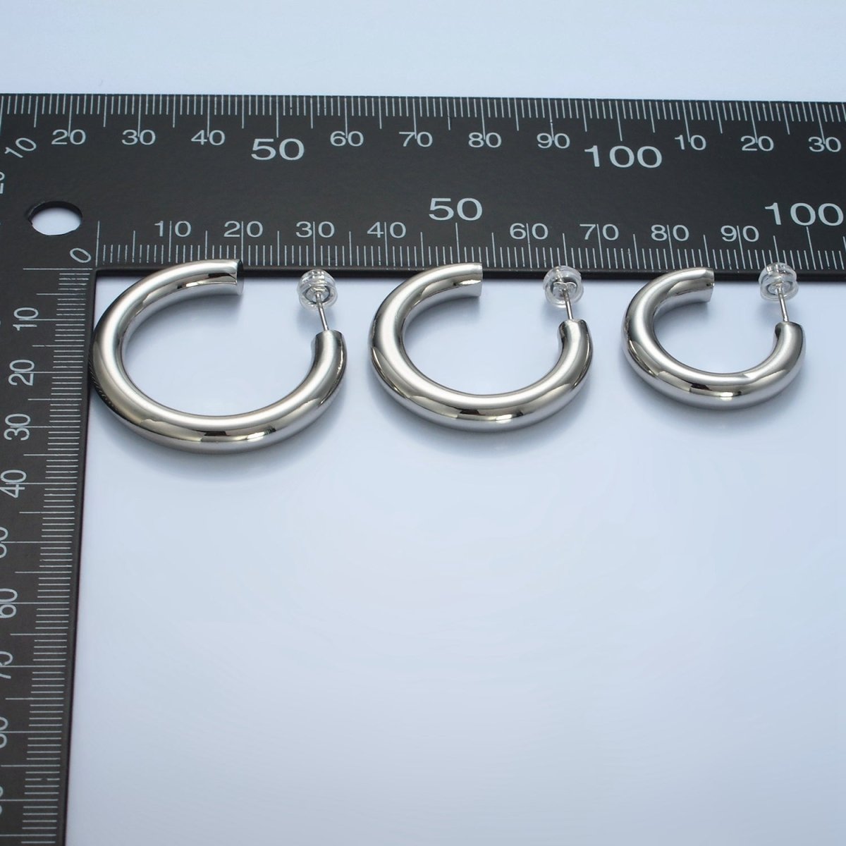 White Gold plated Minimalist Silver Hoop Earrings | AD-689 AD-690