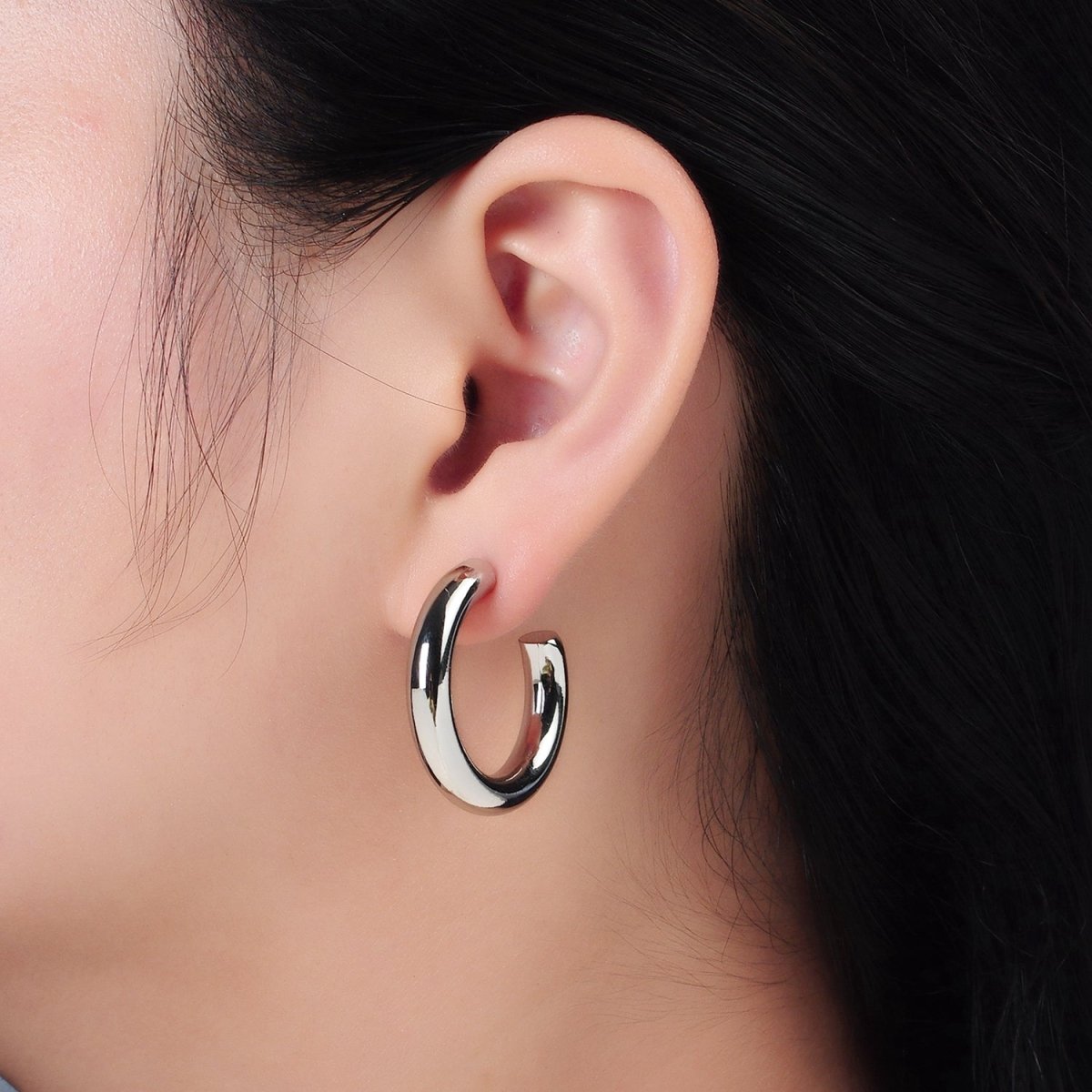 White Gold plated Minimalist Silver Hoop Earrings | AD-689 AD-690