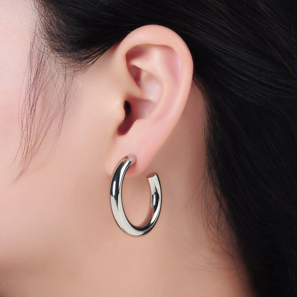 White Gold plated Minimalist Silver Hoop Earrings | AD-689 AD-690
